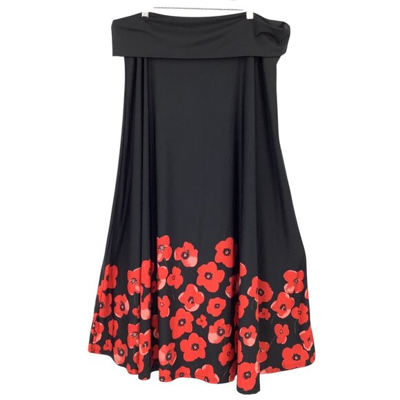 LuLaRoe Black Floral High-Low Skirt 3XL Polyester/Spandex Beautiful Red Poppy - Picture 2 of 6